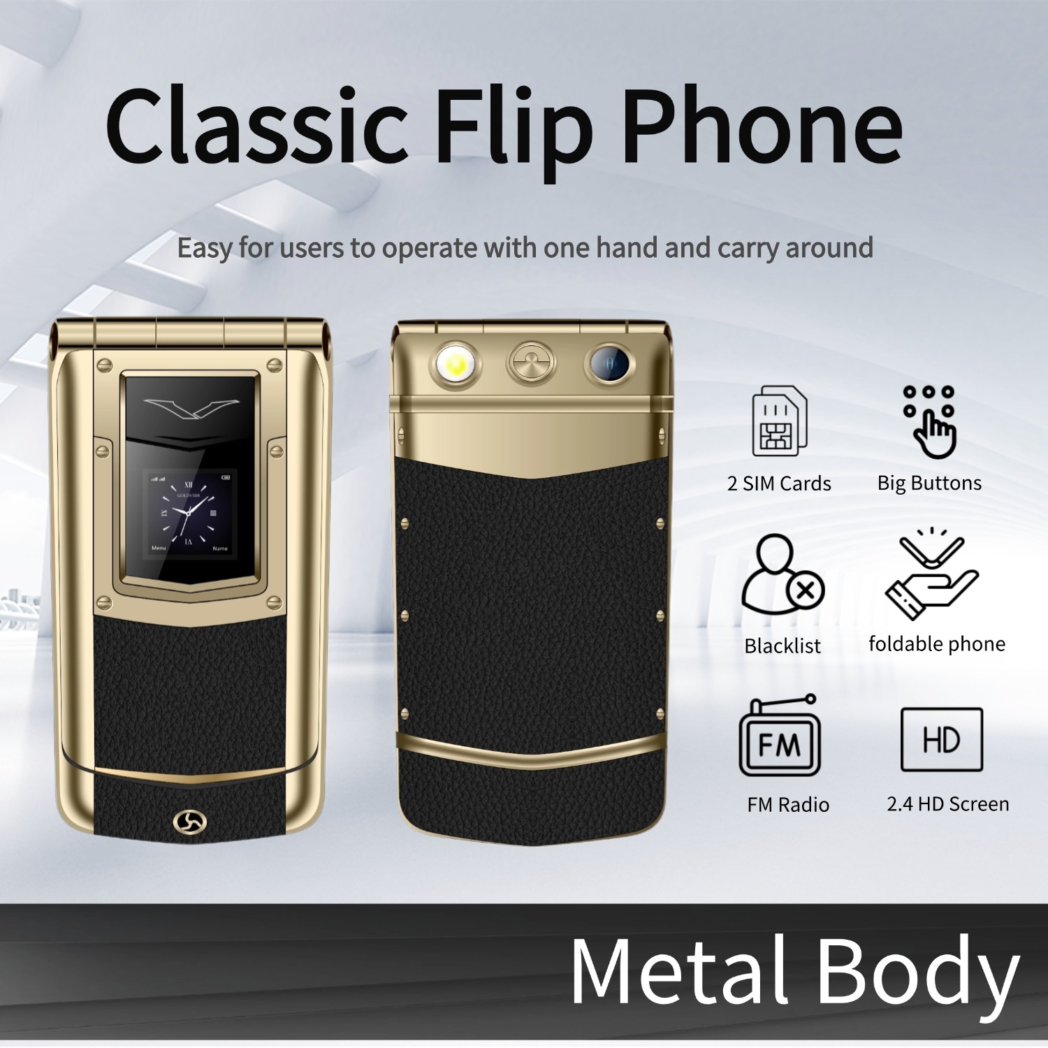 Tft Display 2.4 - Téléphone à rabat en métal de
